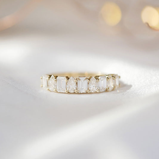 1.01 TCW Emerald, Pear and Round Lab grown Half Eternity Wedding Band