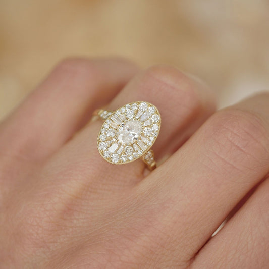 0.70 CT Oval cut CVD Diamond Ballerina Setting Engagement Ring