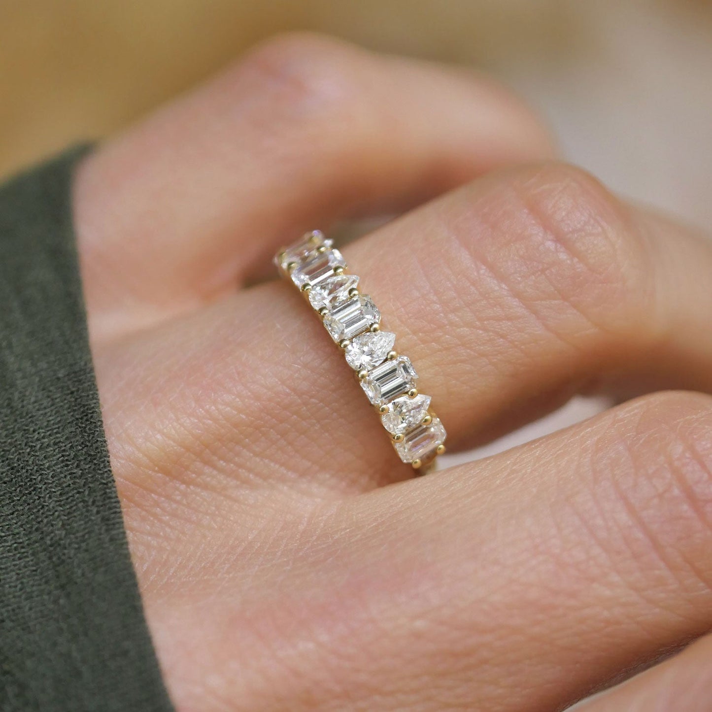 1.01 TCW Emerald, Pear and Round Lab grown Half Eternity Wedding Band