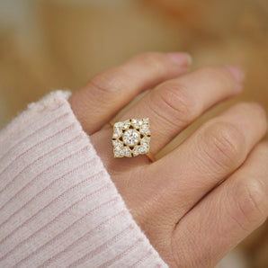 0.45 CT Round Shape cluster CVD Diamond Engagement Ring