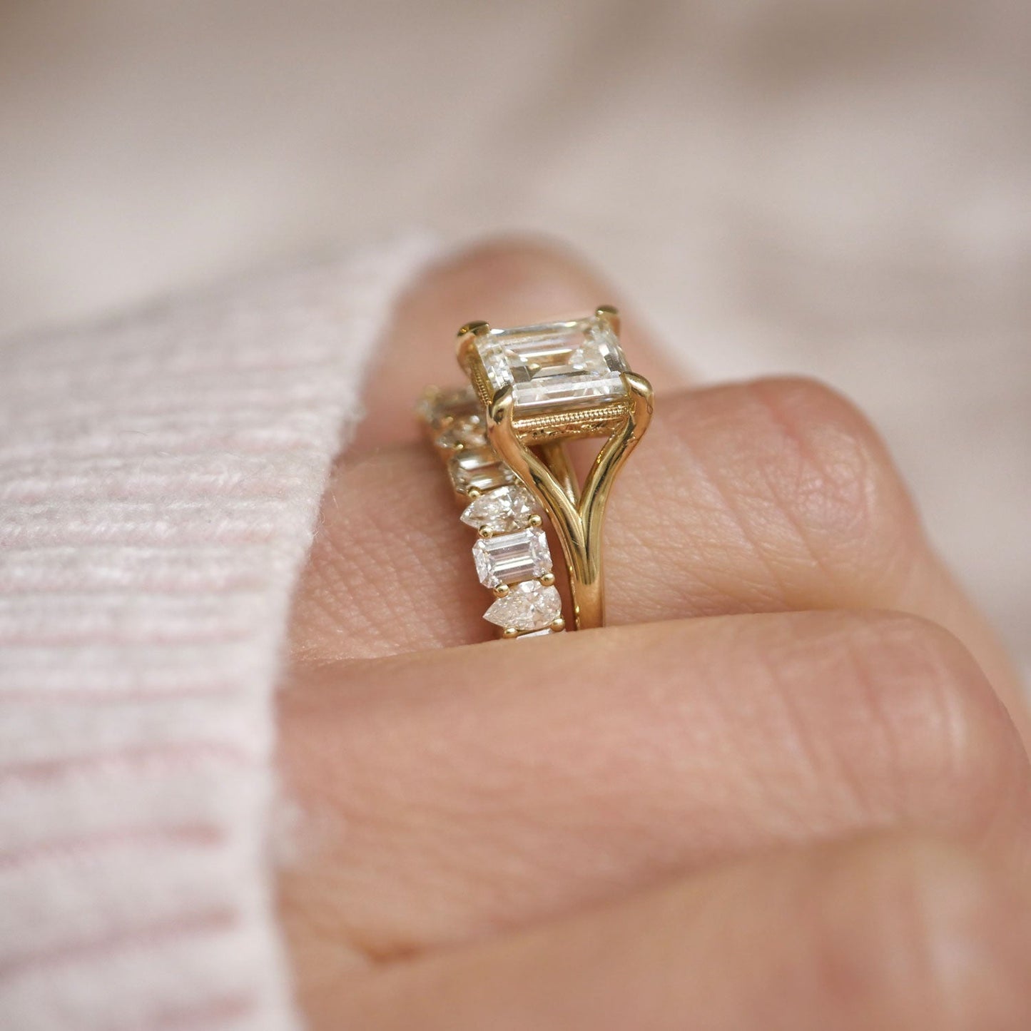 1.01 TCW Emerald, Pear and Round Lab grown Half Eternity Wedding Band