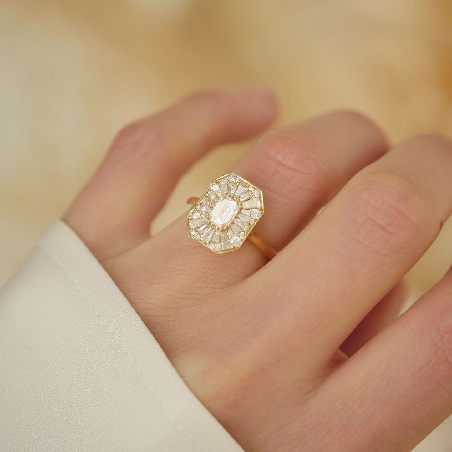 0.50 CT Emerald Shape Ballerina CVD Diamond Engagement Ring