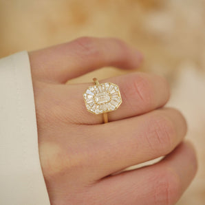 0.50 CT Emerald Shape Ballerina CVD Diamond Engagement Ring