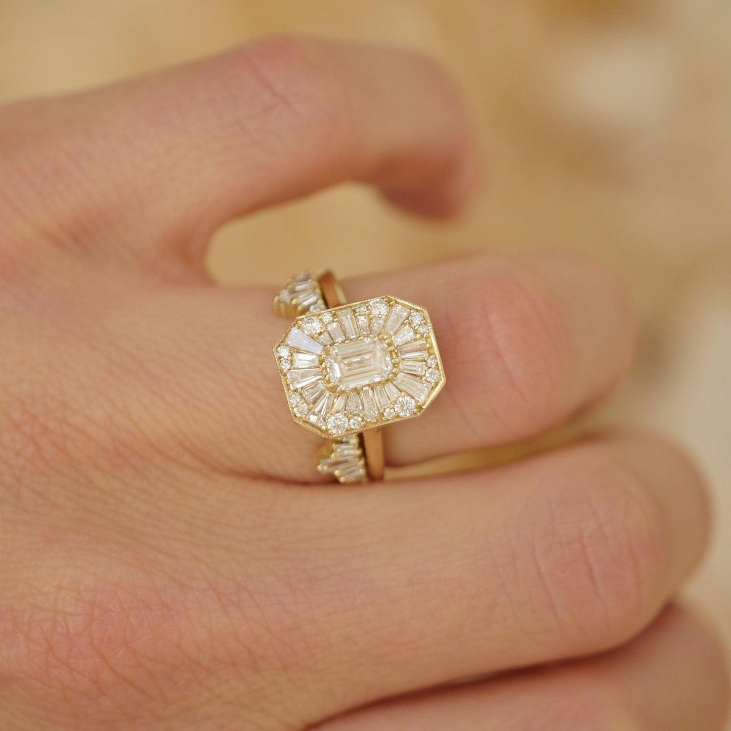 0.50 CT Emerald Shape Ballerina CVD Diamond Engagement Ring