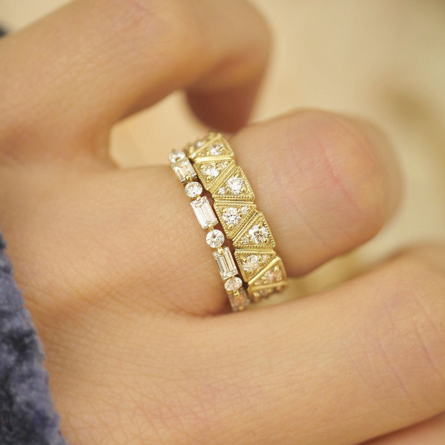 0.64TCW Round Lab grown triangle Wedding Band