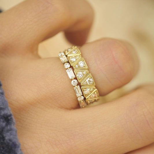 0.64TCW Round Lab grown triangle Wedding Band