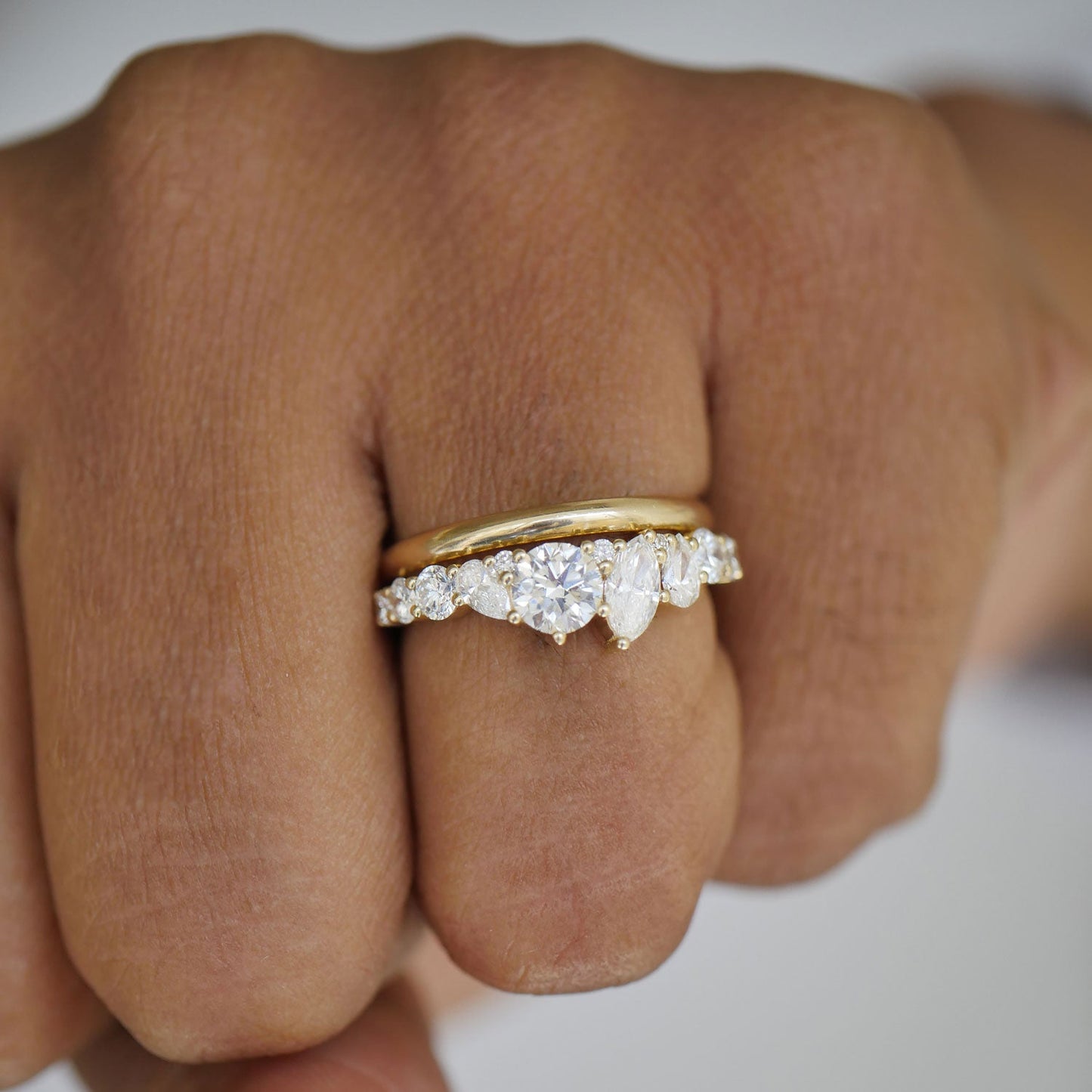 1.18 TCW  Pear Marquise and Round cluster setting Wedding Band