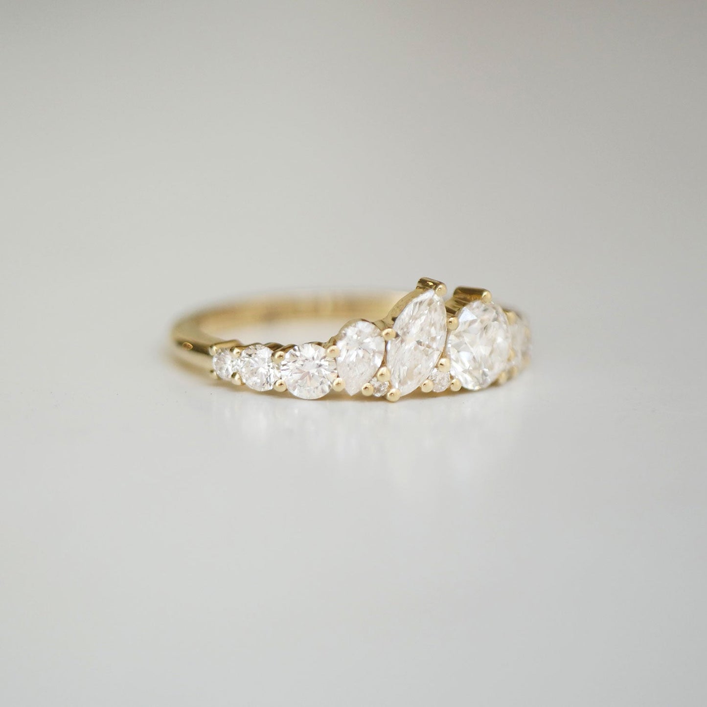 1.18 TCW  Pear Marquise and Round cluster setting Wedding Band