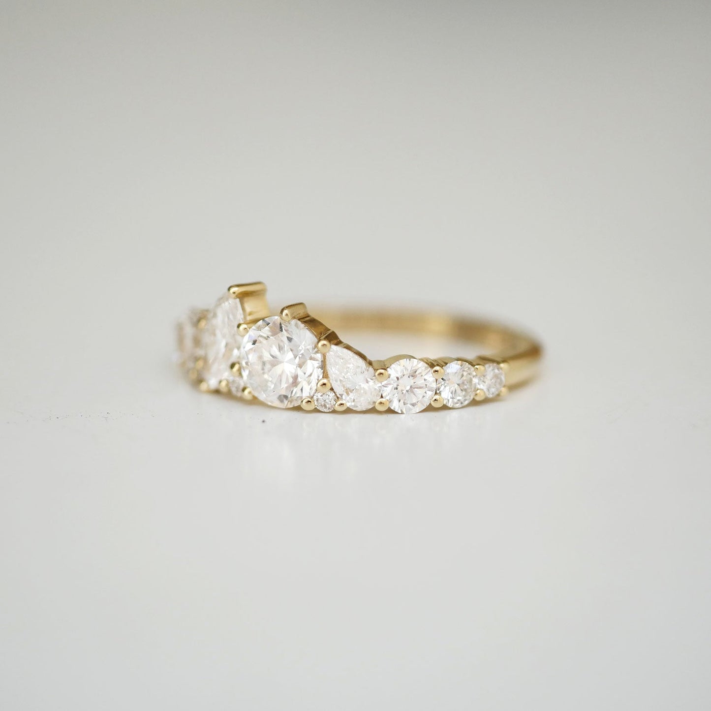 1.18 TCW  Pear Marquise and Round cluster setting Wedding Band