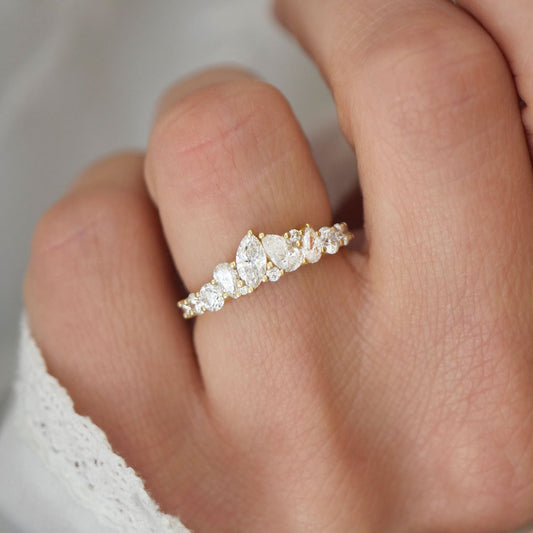 1.0 TCW Marquise, Round, Pear Lab Grown crown setting Wedding Band