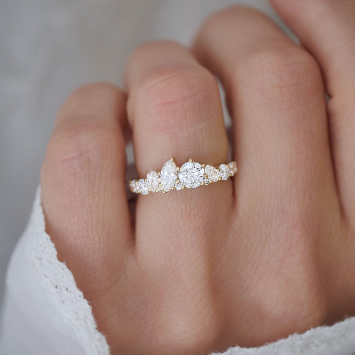 1.18 TCW  Pear Marquise and Round cluster setting Wedding Band