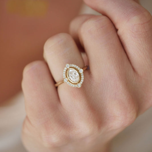 0.75 CT Oval Shape CVD Diamond vintage Setting Engagement Ring