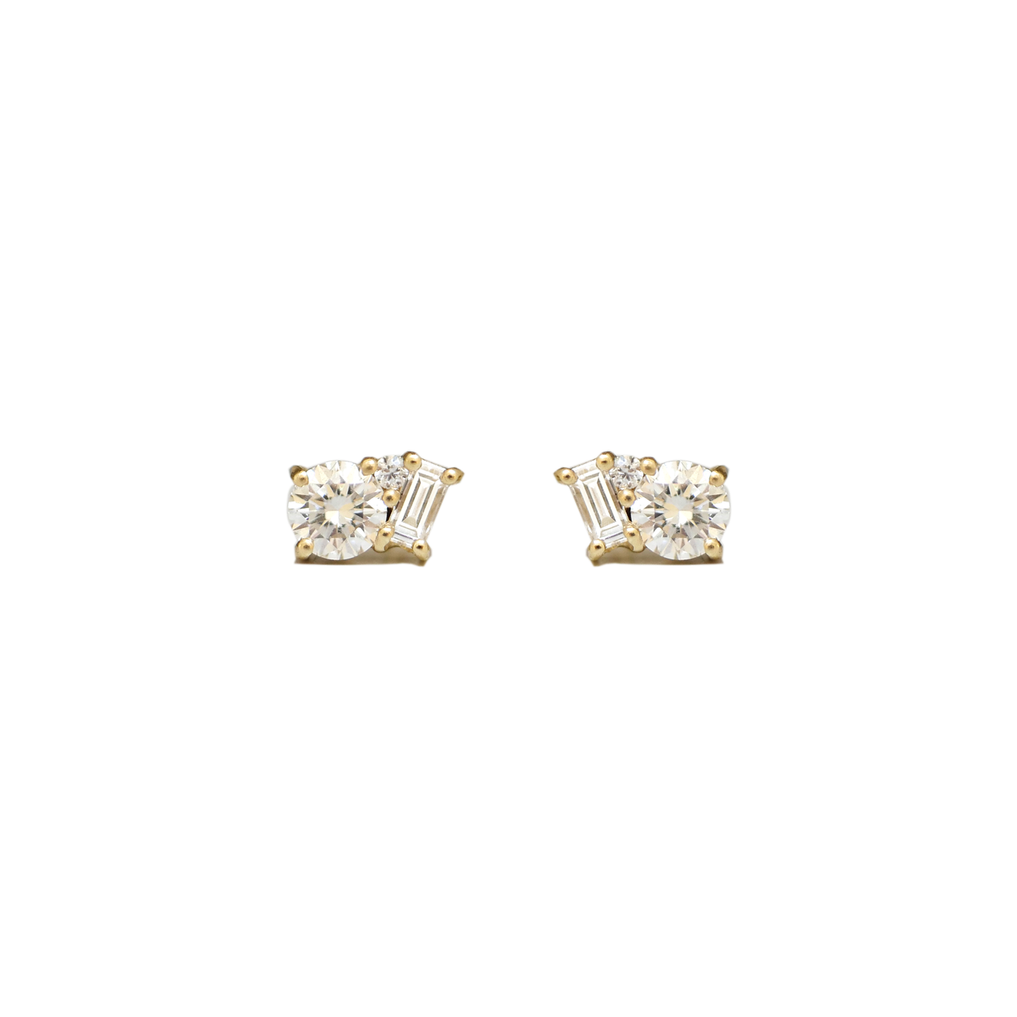 0.42 CT Round and Baguette Moissanite Cluster earrings