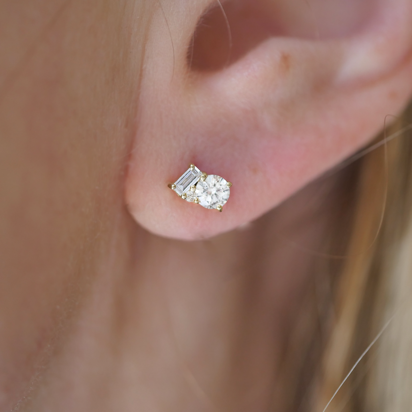 0.42 CT Round and Baguette Moissanite Cluster earrings