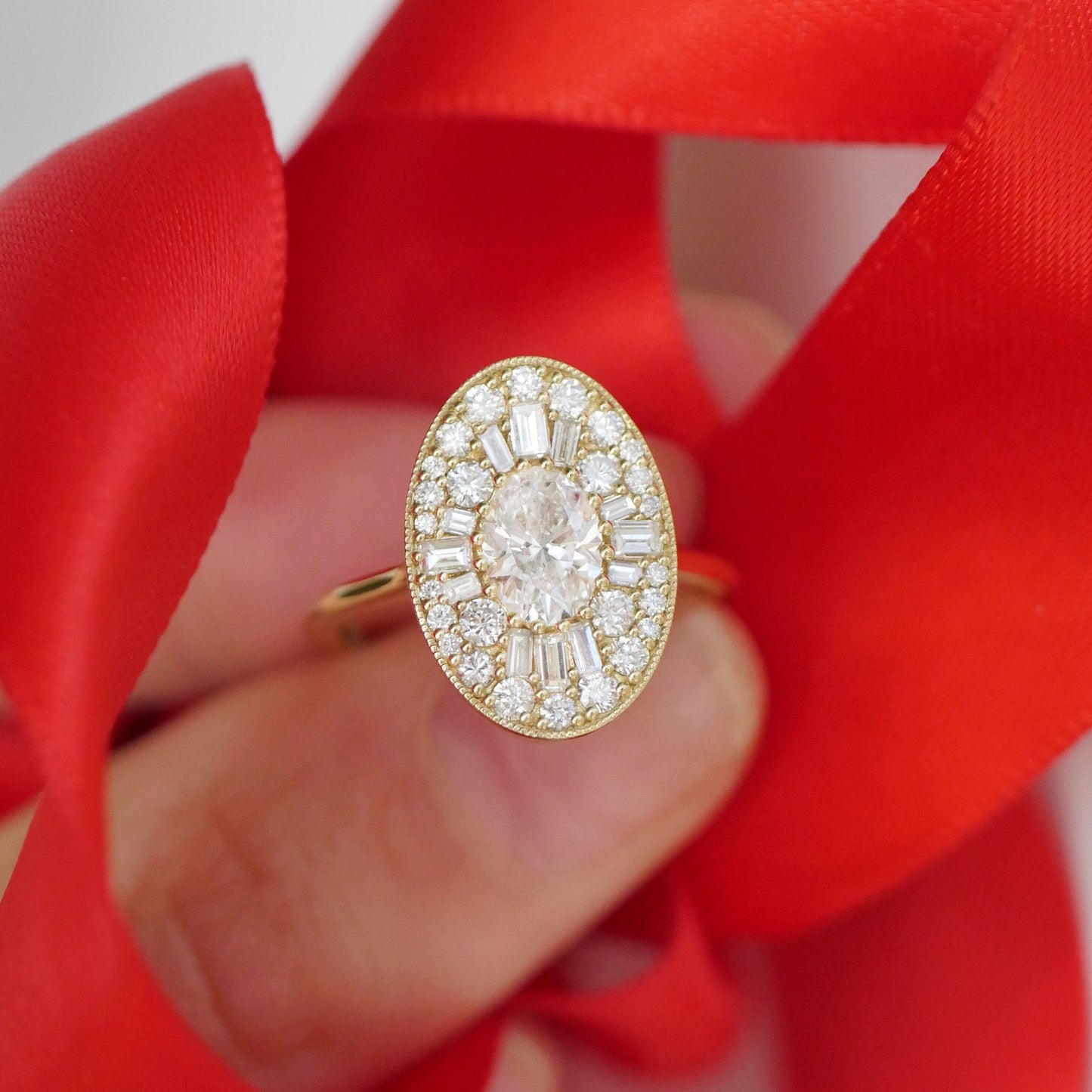 0.70 CT Oval cut CVD Diamond Ballerina Setting Engagement Ring