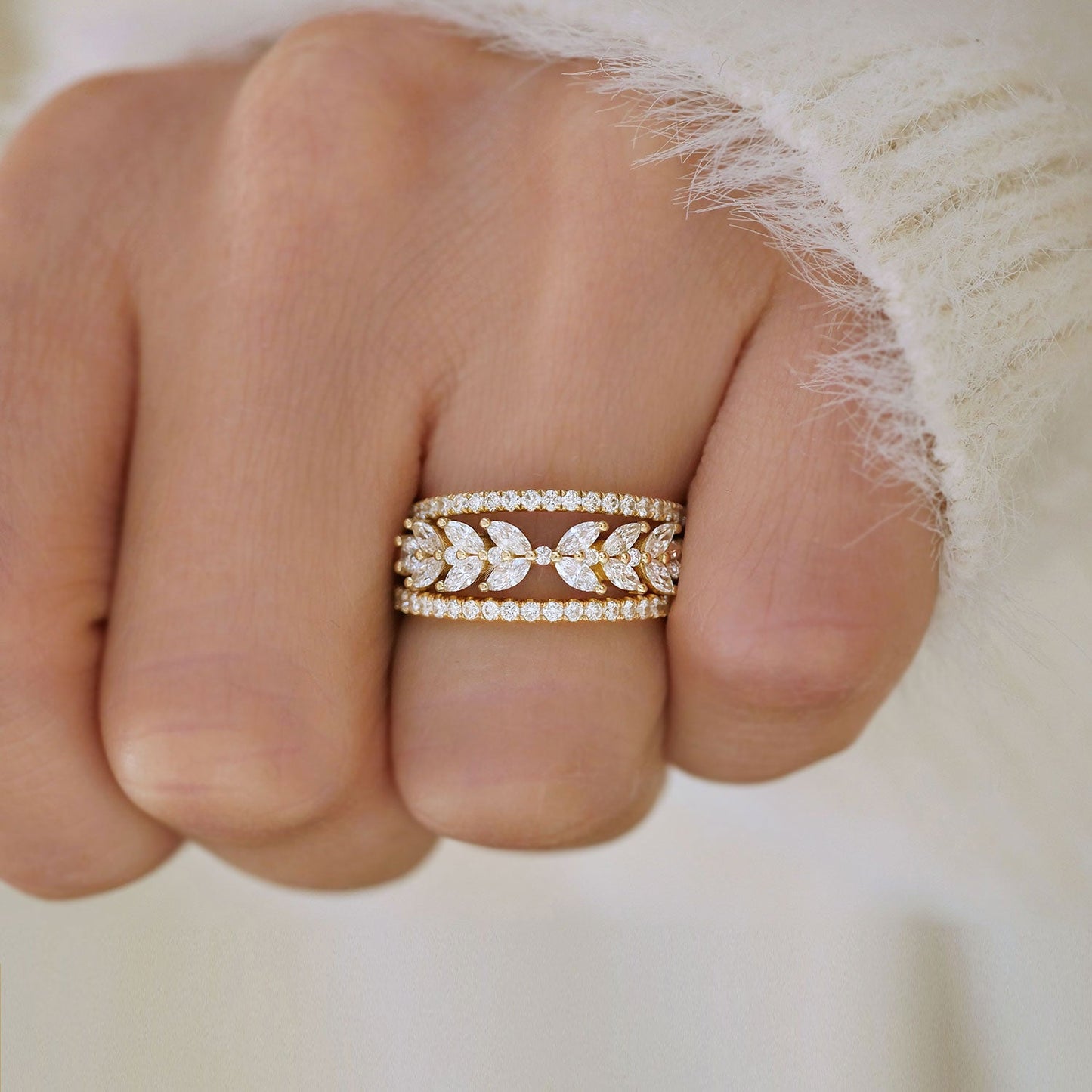 0.51 TCW Round & Marquise cluster Wedding Band