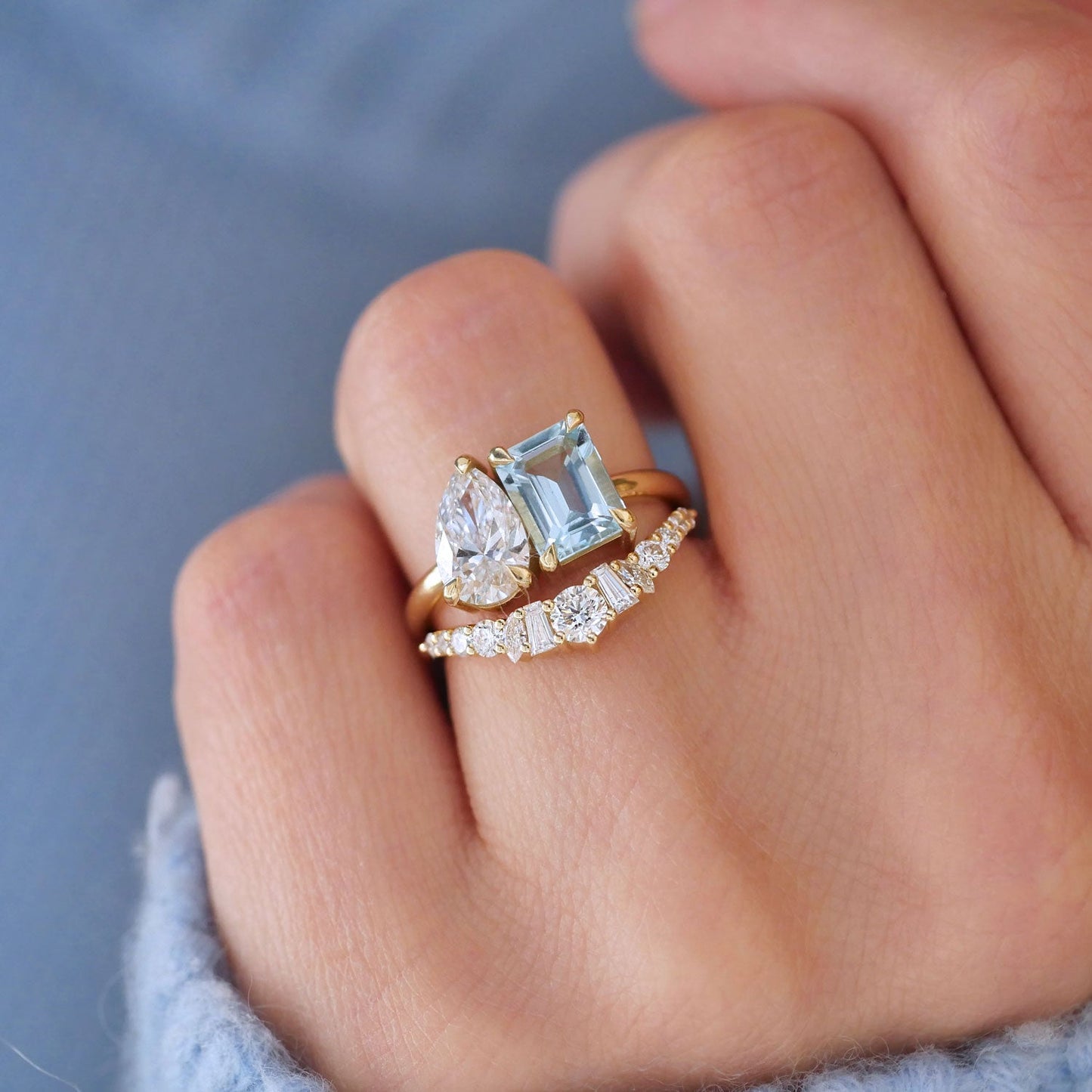 0.53 TCW Round, Baguette, and Marquise Lab Grown Curved setting Wedding Band