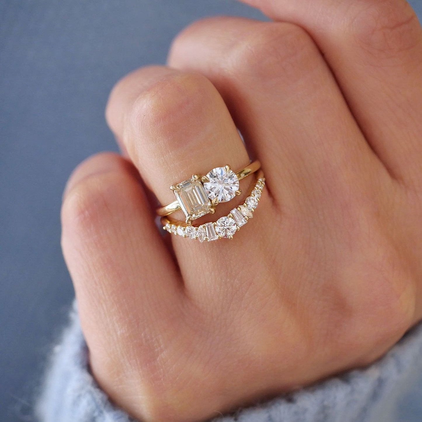 0.53 TCW Round, Baguette, and Marquise Lab Grown Curved setting Wedding Band