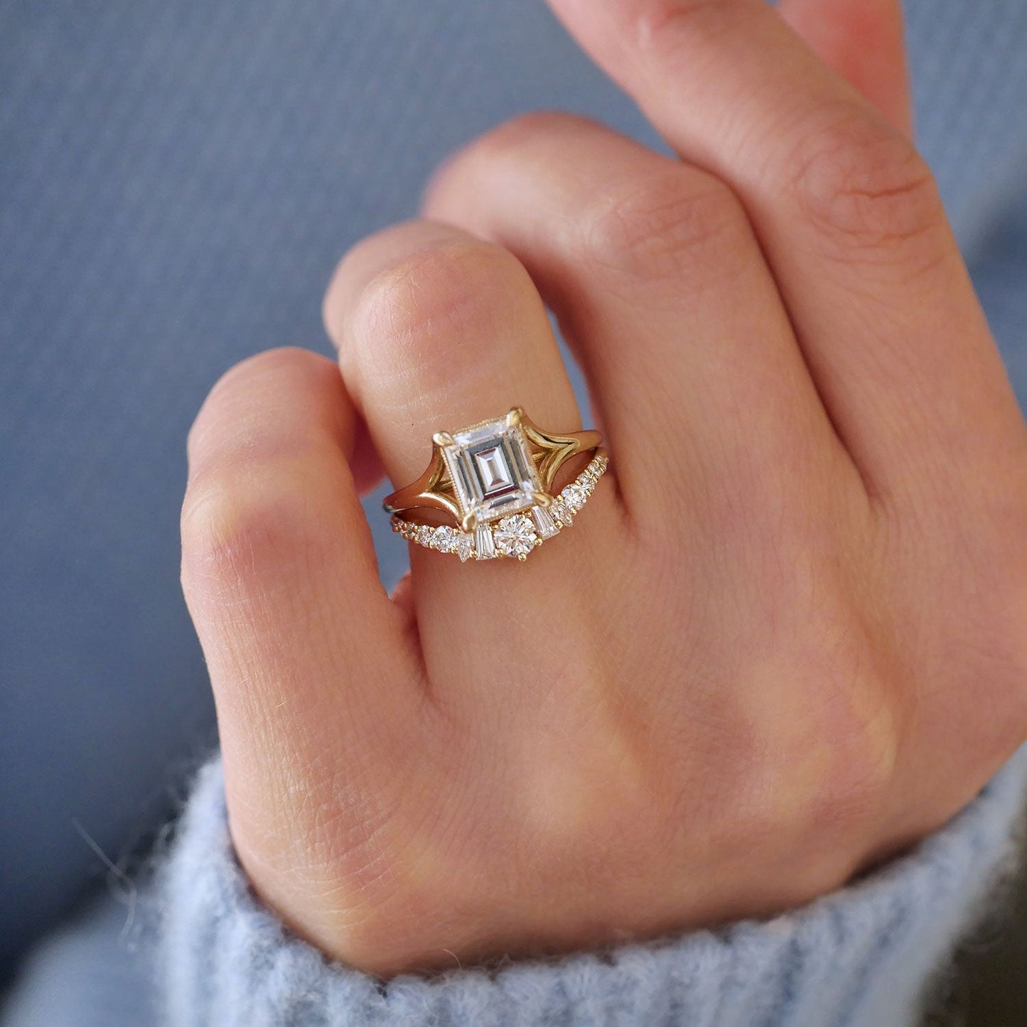 0.53 TCW Round, Baguette, and Marquise Lab Grown Curved setting Wedding Band