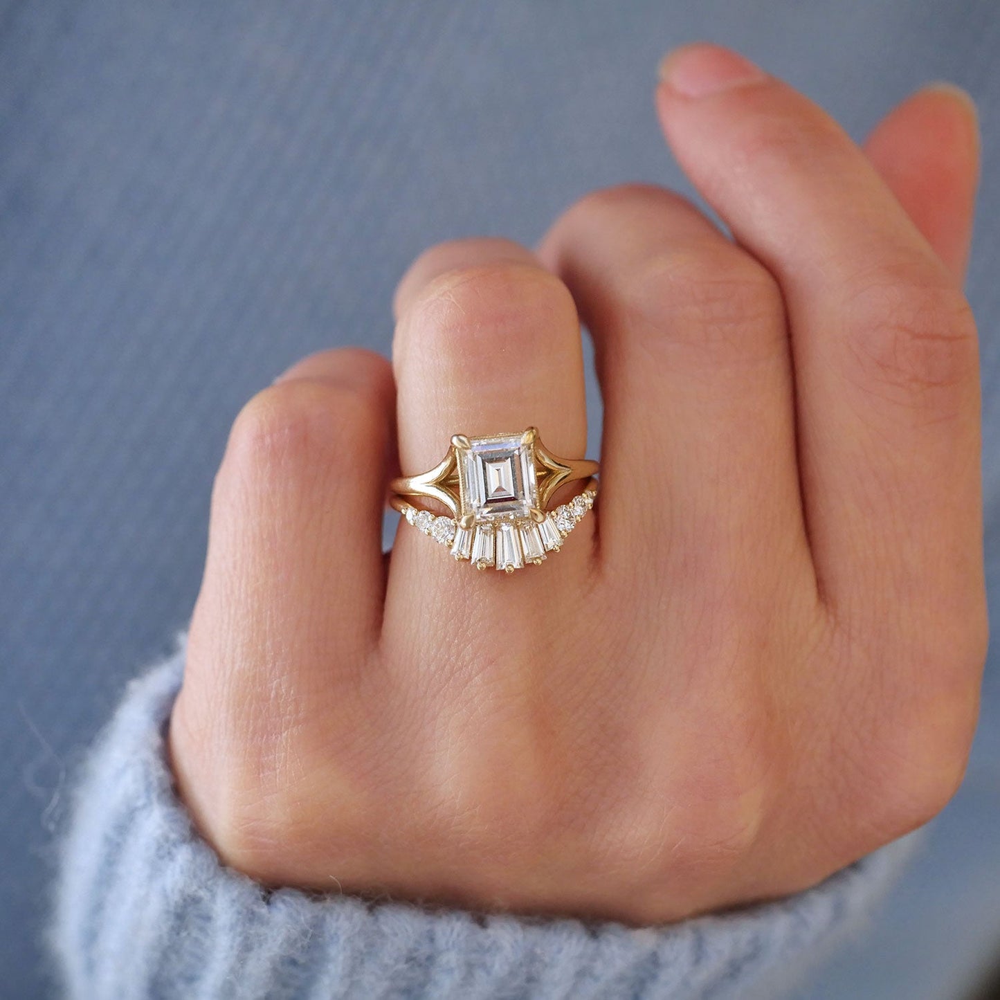 0.73 TCW Baguette & Round Lab Grown Curved setting Wedding Band