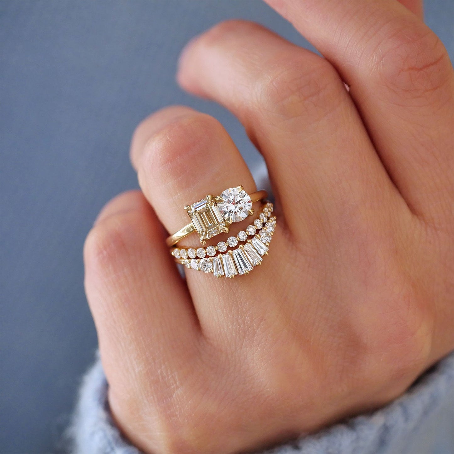 0.73 TCW Baguette & Round Lab Grown Curved setting Wedding Band