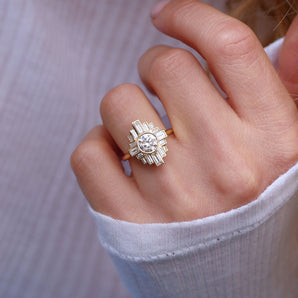 0.85 CT Round Shape CVD Diamond Art Deco Setting Engagement Ring