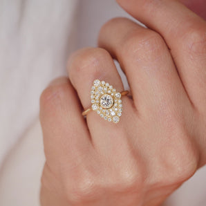 0.40 CT Round Shape CVD Diamond Halo Setting Engagement Ring