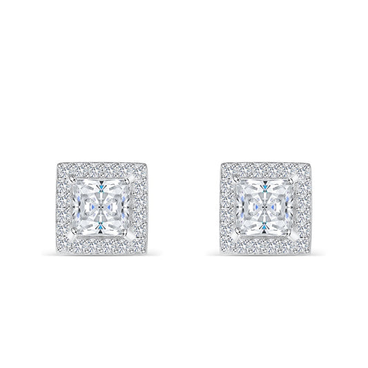 Lily- 1.0 CT Princess Moissanite Halo Stud Earrings