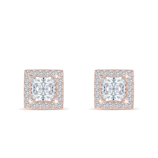 Elizabeth- 1.0 CT Princess Moissanite Halo Stud Earrings