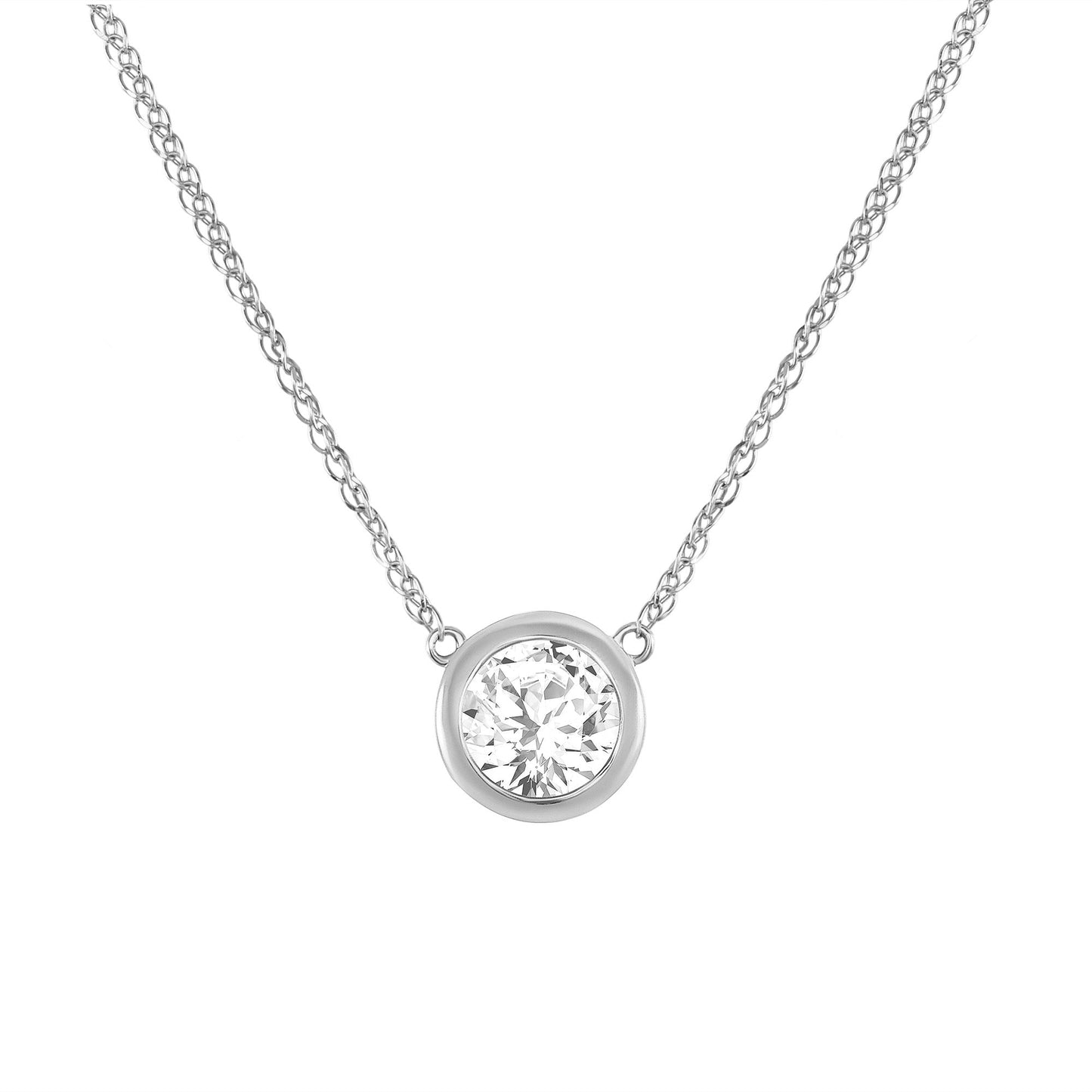 Penelope-1.0 Carats Round Moissanite Bezel Necklace