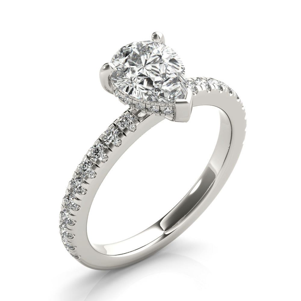 Jane-1.0 Carats Pear Moissanite Hidden Halo & Pave Engagement Ring