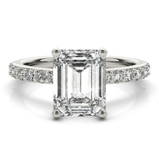 Genevieve-1.50 Carats Emerald Moissanite Hidden Halo & Pave Engagement Ring
