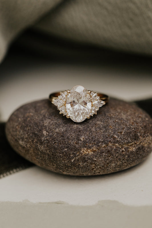 1.50 -3.0 CT Carats Oval Cut Moissanite diamond Cluster Style Engagement Ring