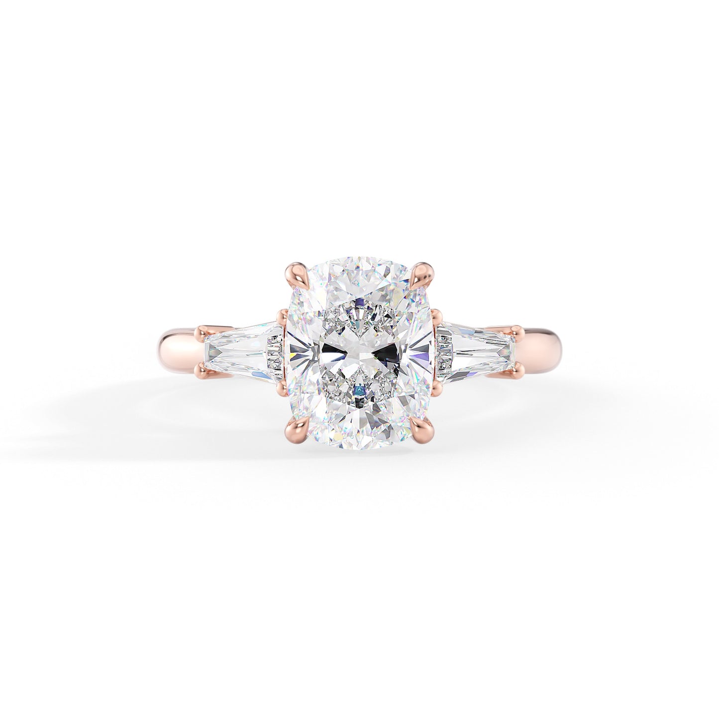 Stella-2.0 Carats Elongated Cushion Moissanite Three Stone Engagement Ring