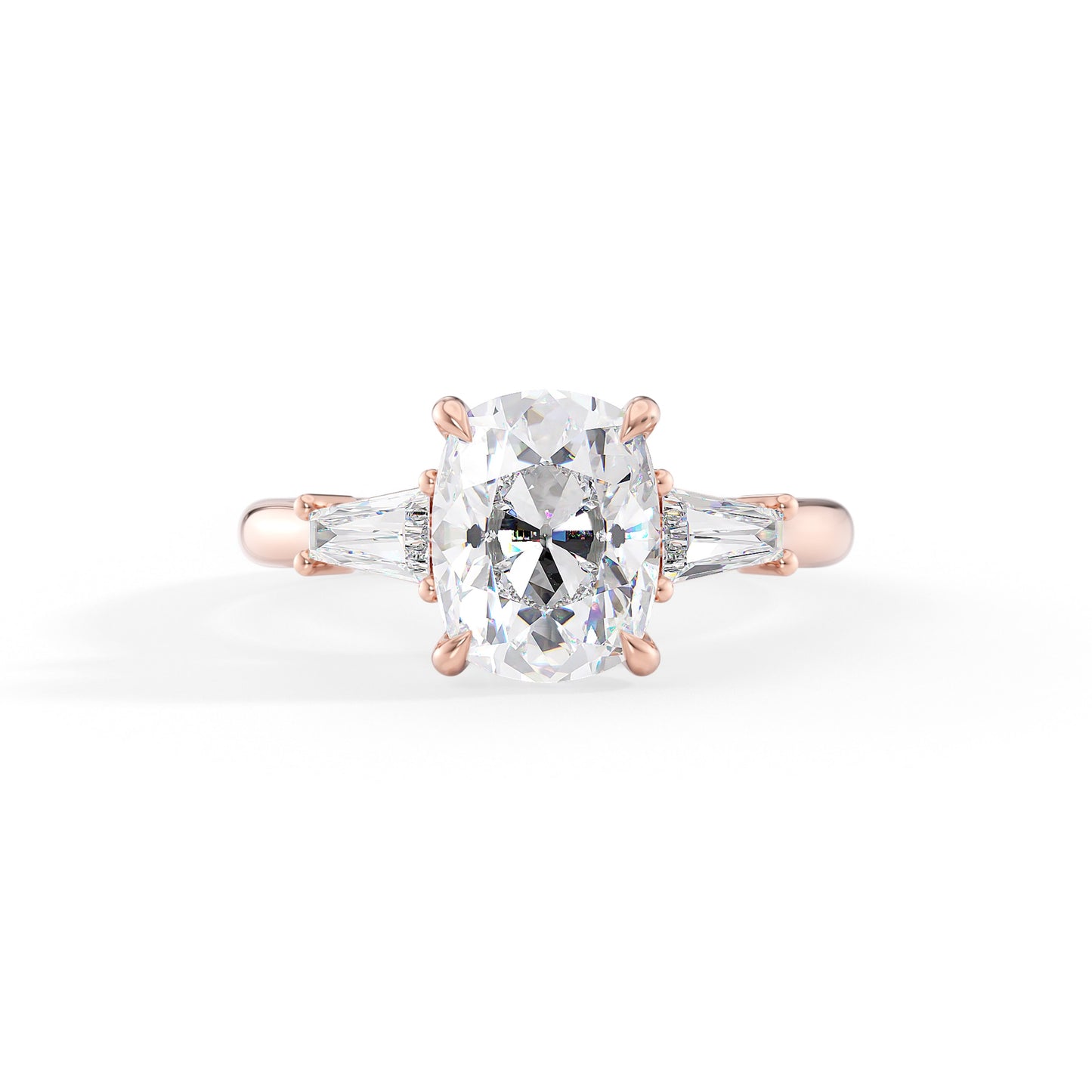 Summer-2.20 Carats Cushion Moissanite Three Stone Engagement Ring