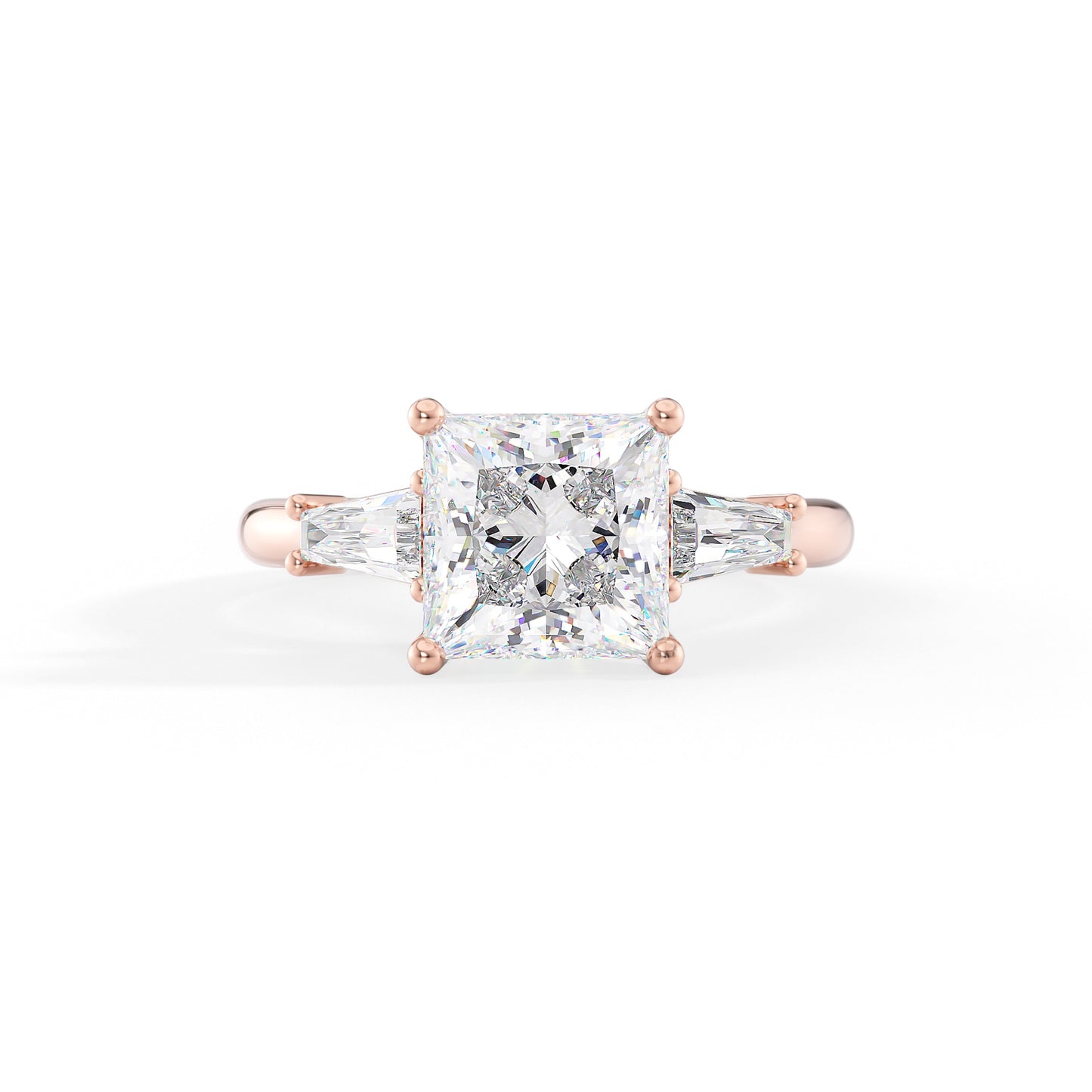 Rachel-2.10 Carats Princess Moissanite Three Stone Engagement Ring