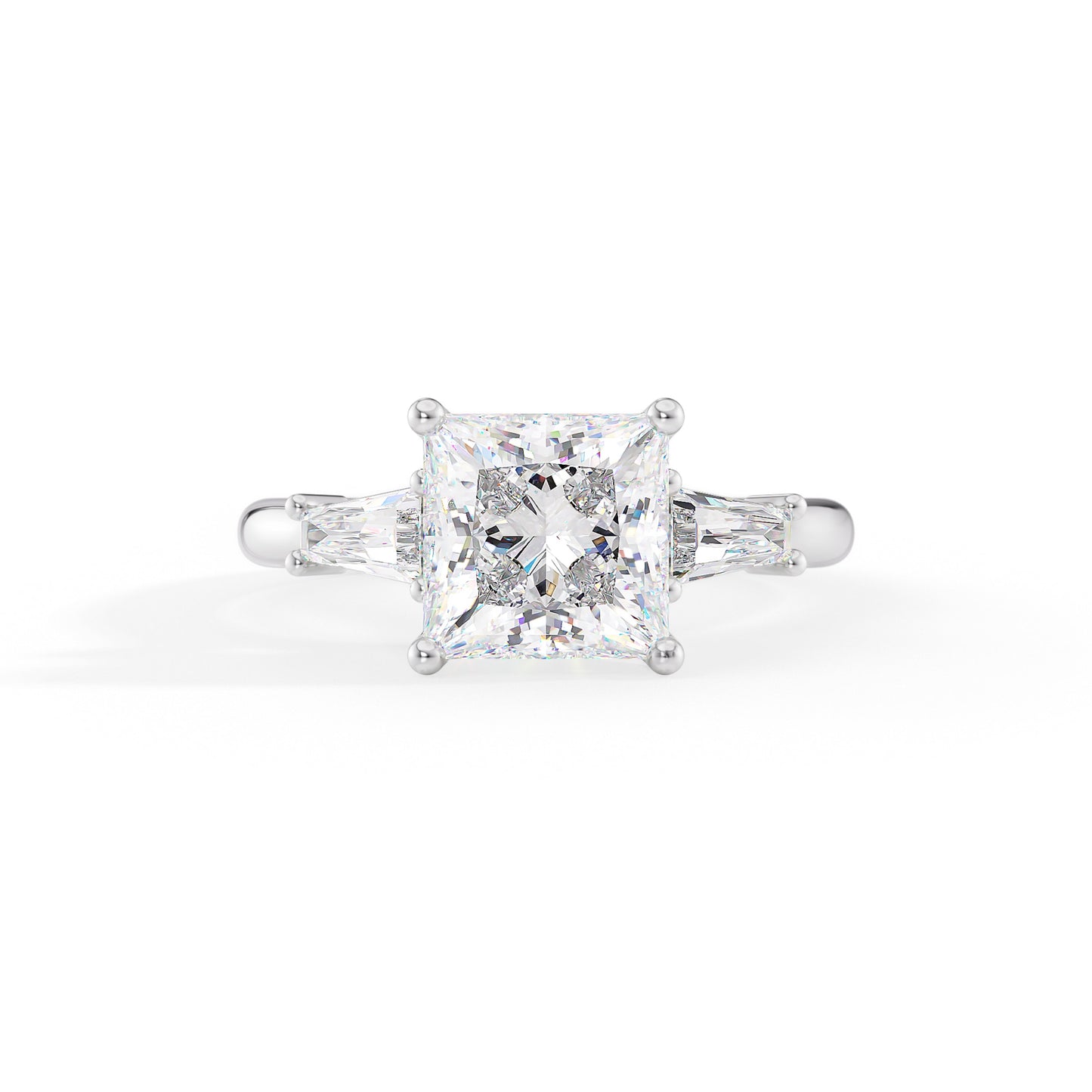 Rachel-2.10 Carats Princess Moissanite Three Stone Engagement Ring