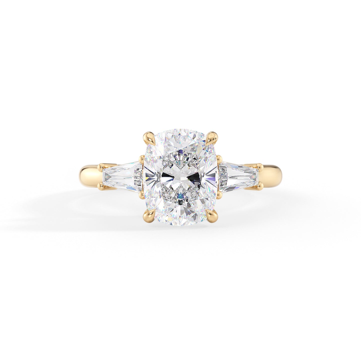 Stella-2.0 Carats Elongated Cushion Moissanite Three Stone Engagement Ring
