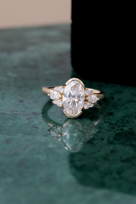 2.45 CT Carats Oval Cut Moissanite diamond Cluster Style Engagement Ring