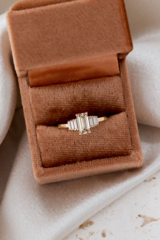 1.12 CT Carats Emerald Cut Moissanite diamond Cluster Style Engagement Ring