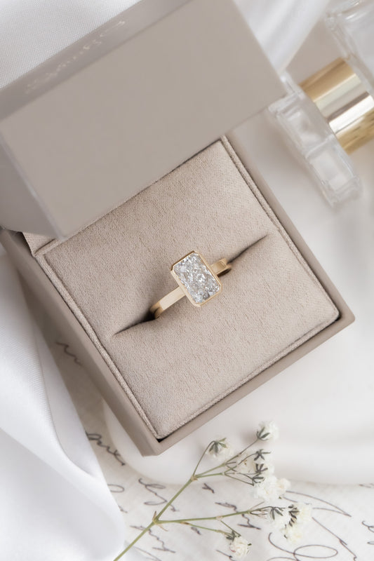 2.50 CT Carats Radiant Cut Moissanite diamond Bezel Solitaire Style Engagement Ring