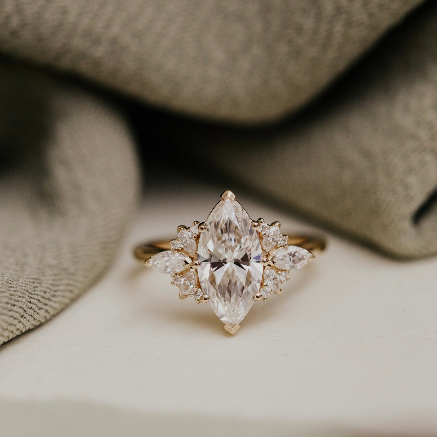 2.0 CT Carats Marquise Cut Moissanite diamond Cluster Style Engagement Ring