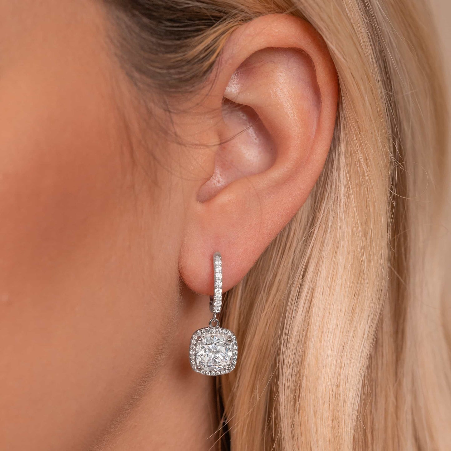 Penelope- 3.0 CT Cushion Moissanite Drop Stud Earrings