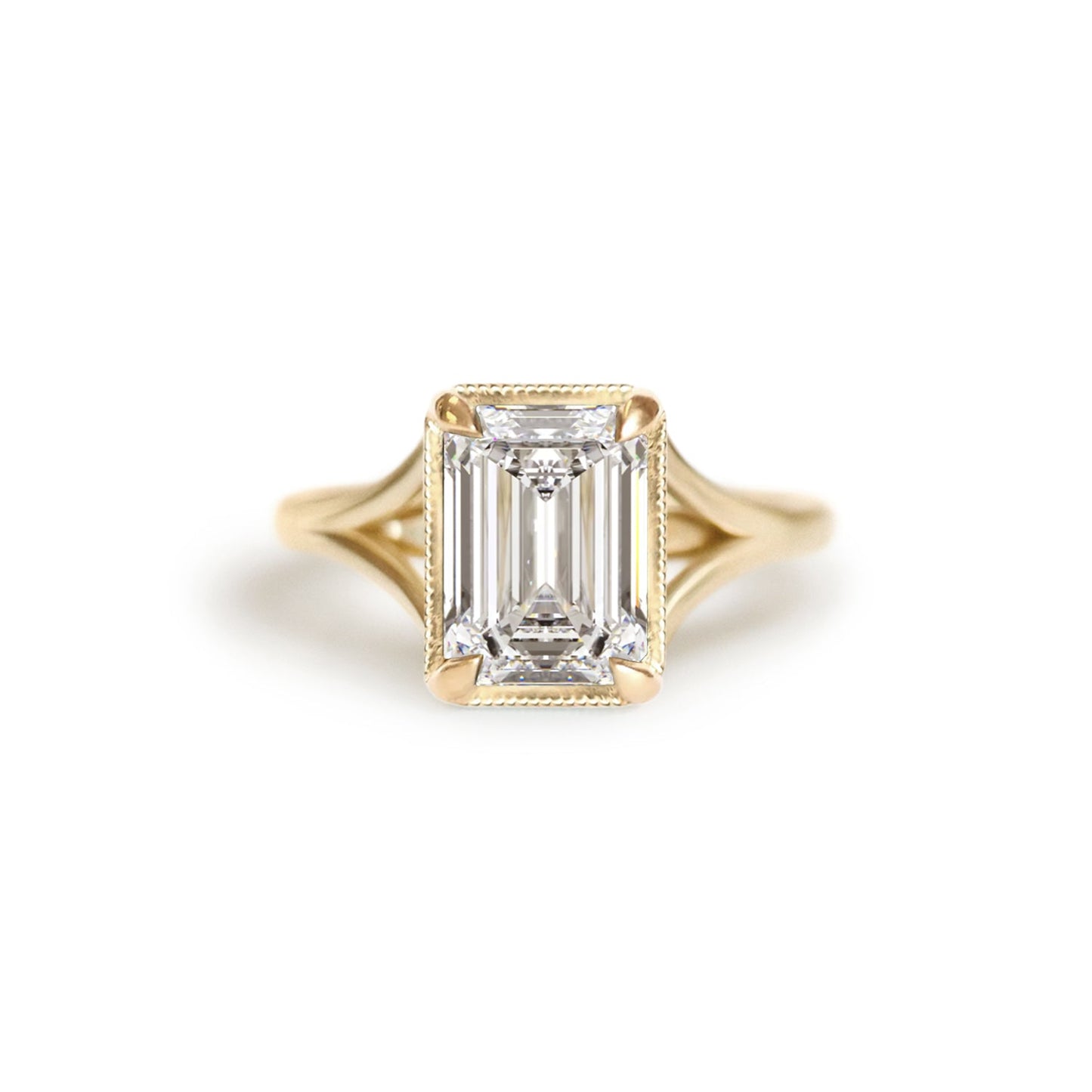 2.5 CT Emerald Shape CVD Diamond Split Shank Setting Engagement Ring