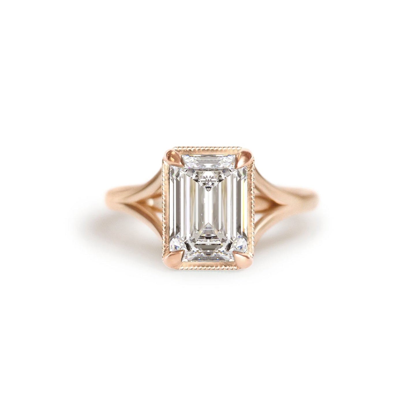 2.5 CT Emerald Shape CVD Diamond Split Shank Setting Engagement Ring