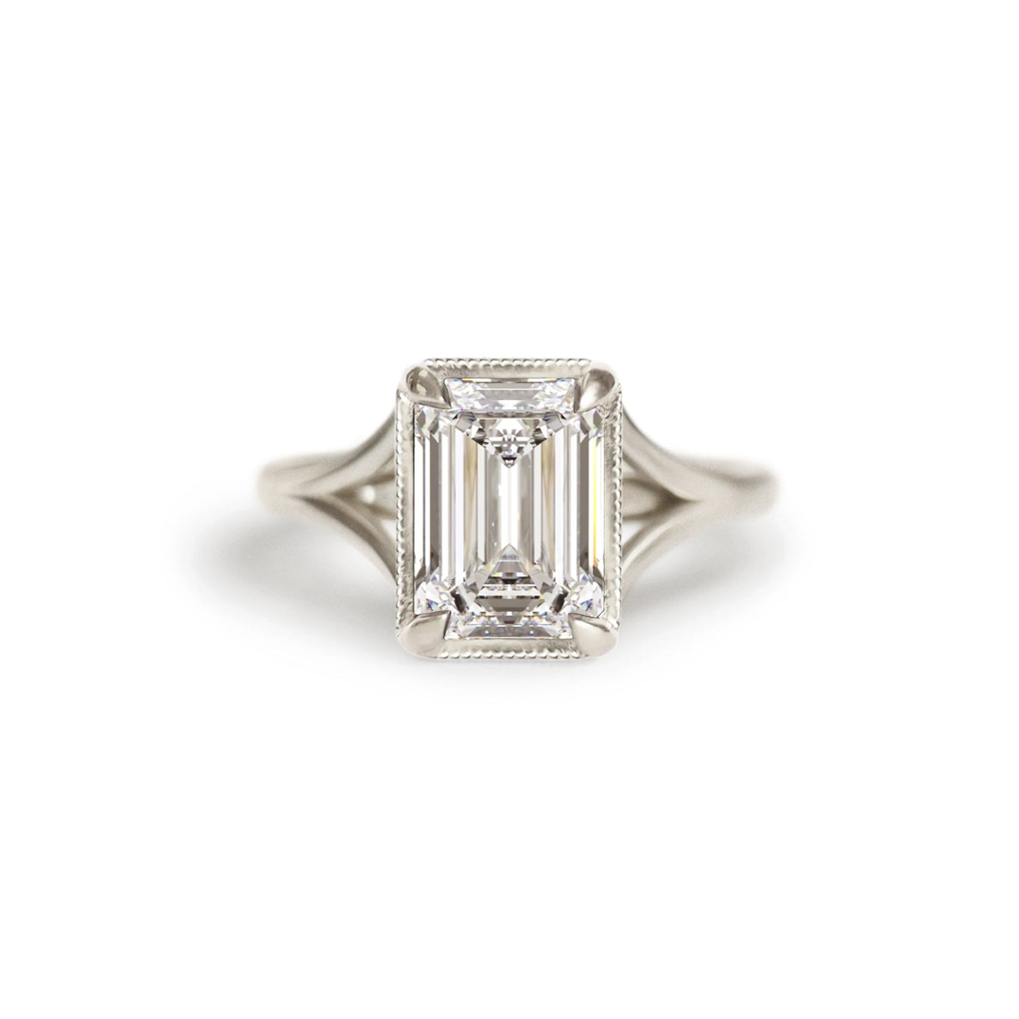 2.5 CT Emerald Shape CVD Diamond Split Shank Setting Engagement Ring
