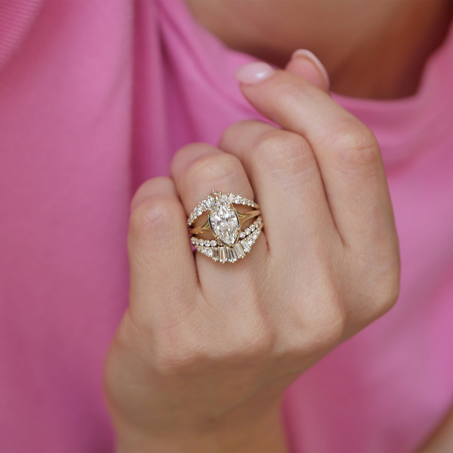 2.5 CT Marquise  Shape CVD Diamond Split Shank Setting Engagement Ring