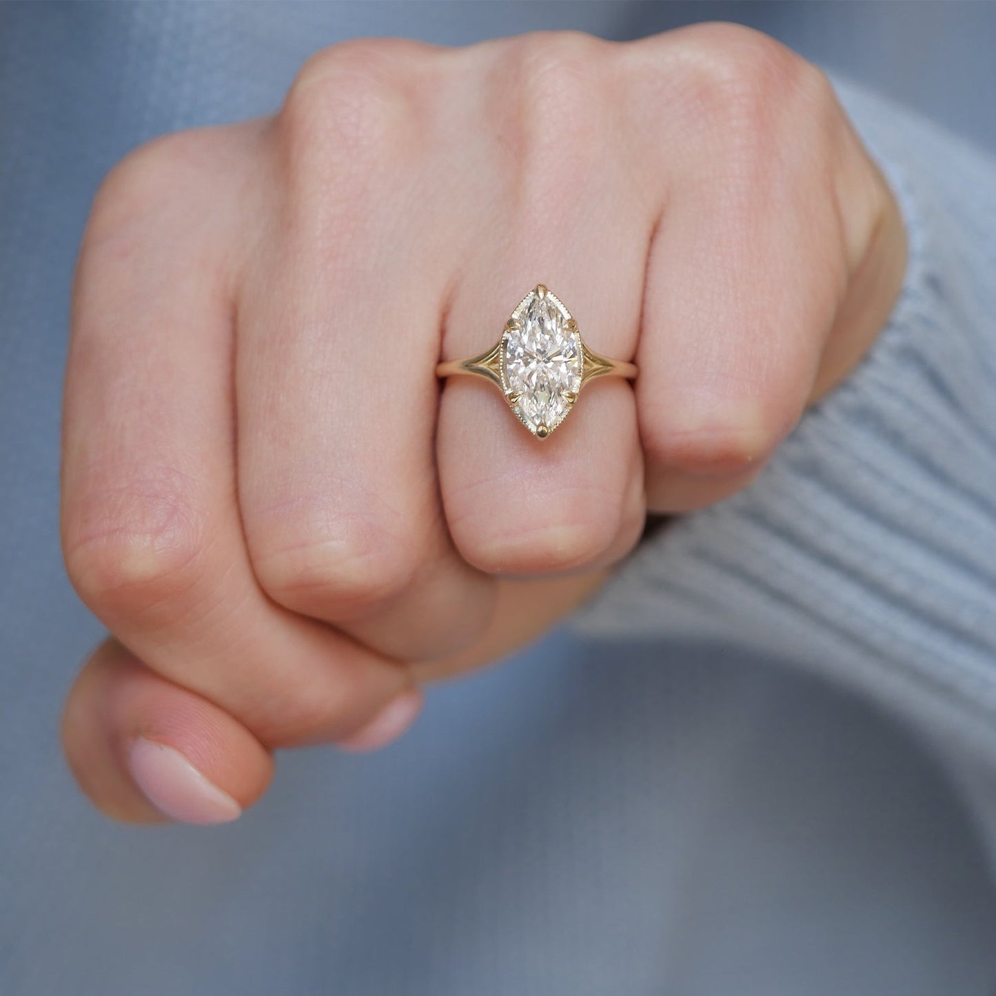 2.5 CT Marquise  Shape CVD Diamond Split Shank Setting Engagement Ring