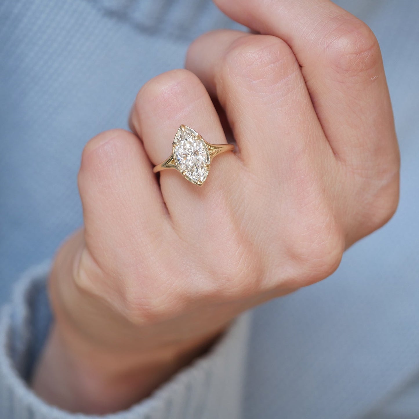2.5 CT Marquise  Shape CVD Diamond Split Shank Setting Engagement Ring