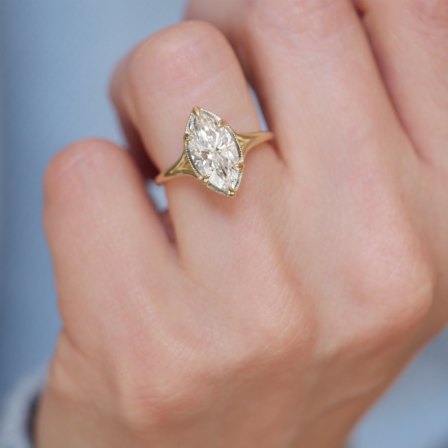 2.5 CT Marquise  Shape CVD Diamond Split Shank Setting Engagement Ring
